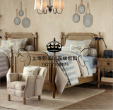 美式实木床法式复古做旧双人床儿童床单人床地中海北欧简约家具