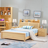 全实木床松木床书架床1.5米高箱储物成人儿童床1.2单人 1.8双人床