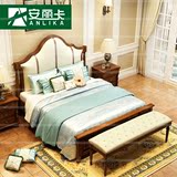 美式乡村全实木床真皮双人床1.8米欧式新古典软包床深色简美家具