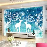 现代简约大型壁画卧室沙发客厅电视背景墙纸无缝壁纸北欧森林麋鹿