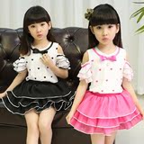 儿童蛋糕裙纯棉女童套装裙两件套公主裙小学生短袖韩版蕾丝裙套装