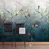 新中式花鸟墙纸 水墨复古卧室电视床头壁纸壁画 无缝环保影视墙布