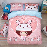 纯棉大版四件套小兔子卡通可爱床上用品粉色床单全棉被套公主日韩