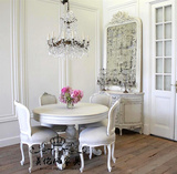 法式复古圆桌欧式全实木家用餐桌 美式住宅家具小户型餐桌椅组合