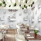 3D立体木纹字母黑板咖啡杯大型壁画西餐厅休闲吧酒吧ktv墙纸壁纸