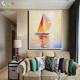 手绘帆船油画家居装饰画酒店抽象画客厅沙发背景配画玄关走廊挂画