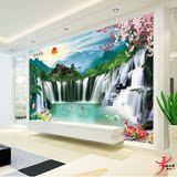 中式山水风景墙壁纸3D立体电视背景墙纸壁画客厅5D风水画影视墙布