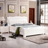 全实木床1.8米双人大床橡木床现代简约卧室白色床中式家具主卧床
