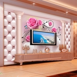 欧式罗马柱软包玫瑰花藤3D电视背景墙纸客厅美容院壁画