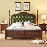 美式大床2.2米床双人床全实木床1.8m原木真皮婚床加宽木板床家具