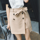 夏装新款韩版纽扣系带不规则显瘦开叉半身裙女短裙子A字裙包臀裙
