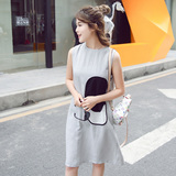 2016夏季韩版新款修身天丝麻背心裙直筒连衣裙中长款无袖套头裙女