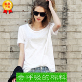 韩版大码夏装宽松短袖白色t恤女纯棉上衣蝙蝠打底衫体恤学生衣服
