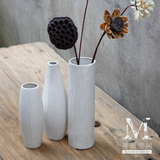 粗陶白瓷干花花瓶简约现代白色插花家居客厅装饰品陶瓷摆件小花器