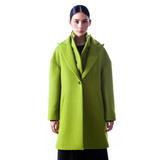 YE'S叶谦原创设计师品牌女装芦荟绿双领两件式设计毛呢大衣外套