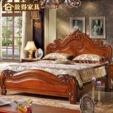全实木美式床 大小户型欧式床成人 卧室家具橡木雕花1.8米双人床