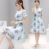 2016夏装新款韩版女装 清晰大码印花欧根纱修身中长款连衣裙女潮