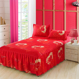 特价 韩版婚庆大红色单件床裙加厚床罩席梦思床单1.5 1.8米床清仓