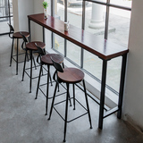 咖啡厅靠墙休闲铁艺水吧酒吧台家用实木长条桌高脚吧桌子桌椅组合