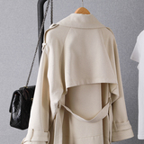 日本设计师品牌秋款风衣女中长款大翻领腰带肩攀长外套女