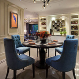欧式圆餐桌椅组合 布艺餐椅 新古典样板房别墅餐厅家具中西餐桌椅