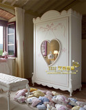 意大利田园公主实木衣柜欧式环保白/粉色蝴蝶结彩绘镜面衣柜
