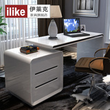 简约现代书桌家用电脑桌台式办公桌写字台 白色烤漆书桌书柜组合