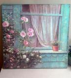 法式英式田园 夏日玫瑰 复古木质手绘水粉效果静物电表箱挂画壁画