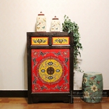 中式仿古彩绘二门二屉实木鞋柜手绘餐边柜玄关边柜特价促销可定制