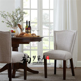 美式实木餐椅 简约复古高档软包布艺椅子 新古典咖啡厅酒店书桌椅