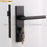 台湾依佰利黑色太空铝门锁现代简约房门锁室内方形门把手静音门锁