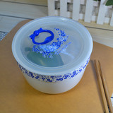 密封带盖饭盒微波炉塑料圆形保鲜盒儿童学生便当盒青花仿瓷泡面碗