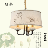 颐尚现代新中式餐厅灯 创意复古典荷花布罩全铜书房吊灯过道灯具