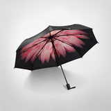 双层雏菊防紫外线黑胶防晒遮阳伞三折晴雨两用伞折叠女小黑太阳伞