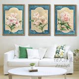 手绘现代简约三联花卉客厅沙发装饰挂壁画有框画定制简欧油画