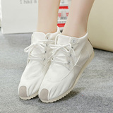 帆布鞋女学生韩版高帮懒人鞋平跟内增高白色系带休闲布鞋平底板鞋