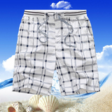 五分裤男夏天纯棉新款格子短裤休闲沙滩裤男宽松加大码夏季薄中裤