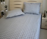 极简主义简约风麻灰色白格子加厚纯棉粗布床单枕套双人床单 单件