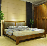 木邑乌金木色实木床带软靠 实木双人床1.5米，1.8米 中式床箱体床