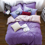 馨莎全棉四件套纯色简约纯棉被套床单1.5m/1.8m米床笠式床上用品