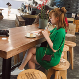 定制2016夏装新款显瘦宽松直筒绿色连衣裙韩国裙子韩版夏季女装潮