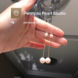 Pennyxu 自留款 18k黄金+6mm&9mm强光淡水珍珠耳钉 可两用