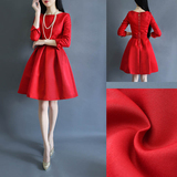DM2016春款新款大码连衣裙 赫本风一字领敬酒礼服红色打底蓬蓬裙