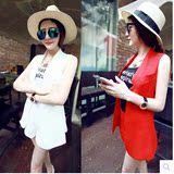 2016夏季新款韩版时尚女装西装马甲背心短裤休闲显瘦开衫三件套装