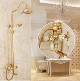 欧式金色天然玉石花洒套装全铜镀金冷热水龙头仿古浴室淋浴包邮