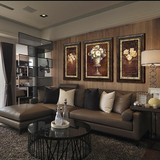 美式复古大气客厅装饰画沙发背景墙有框三联卧室壁画挂画墙画花卉