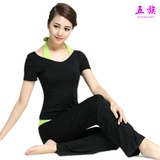 春夏新品韩版修身黑色短袖瑜伽套装跳舞衣服休闲运动服精品正女装