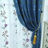 【上门测量安装】亚麻涤棉纯色刺绣花面料加厚遮光客厅卧室窗帘