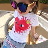 米米果家女童短袖T恤2016夏装儿童爱心T恤小中大童装竹节棉T亲子