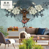 客厅电视背景墙瓷砖欧式 玄关瓷砖背景墙画 简约现代3D沙发艺术鹿